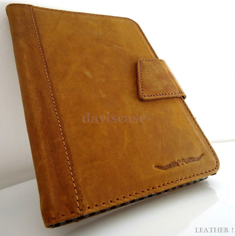 Brown genuine leather iPad mini 2/3 case cover with magnetic stand and handbag style design.