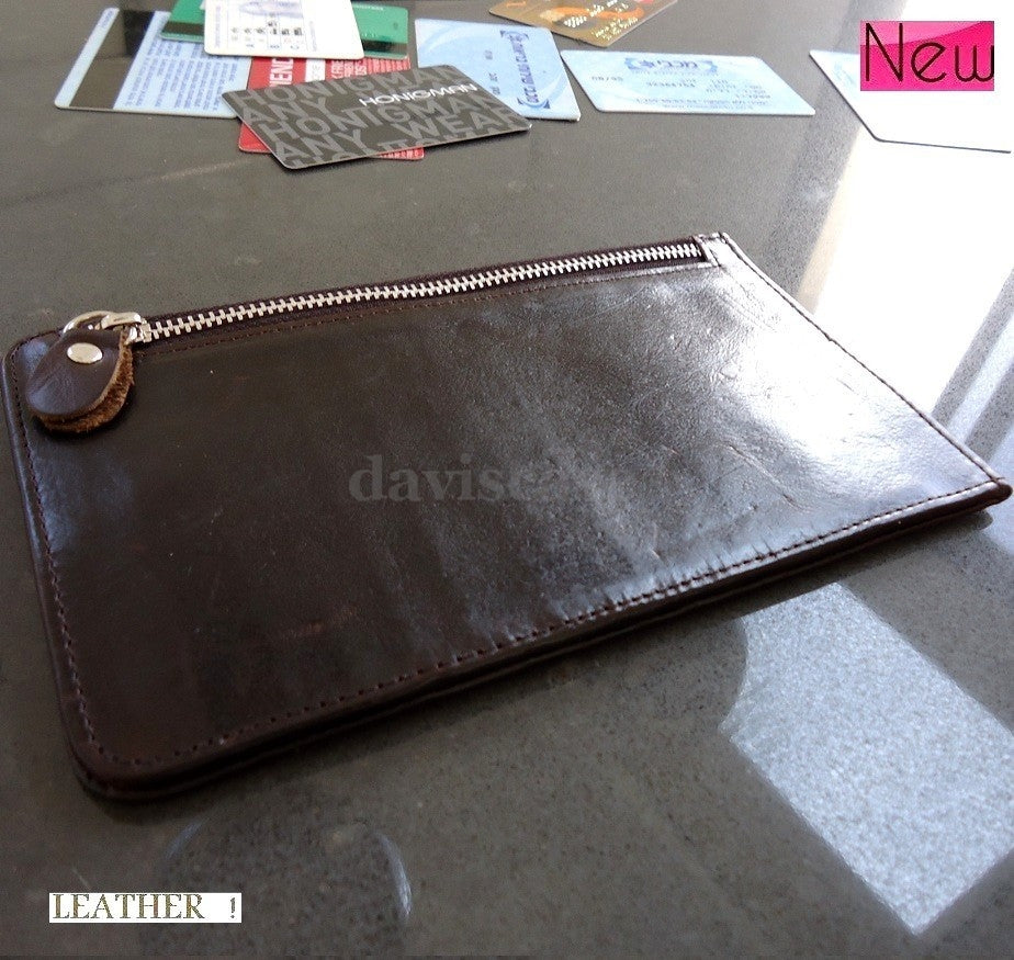 Dark brown genuine leather credit card wallet with 18 card slots, handmade men's and women's ID holder and slim design.