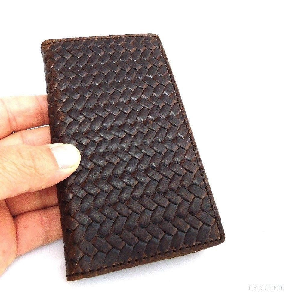 Genuine vintage leather Samsung Galaxy Note 3 wallet case in brown wine color, handmade phone cover with book-style design.