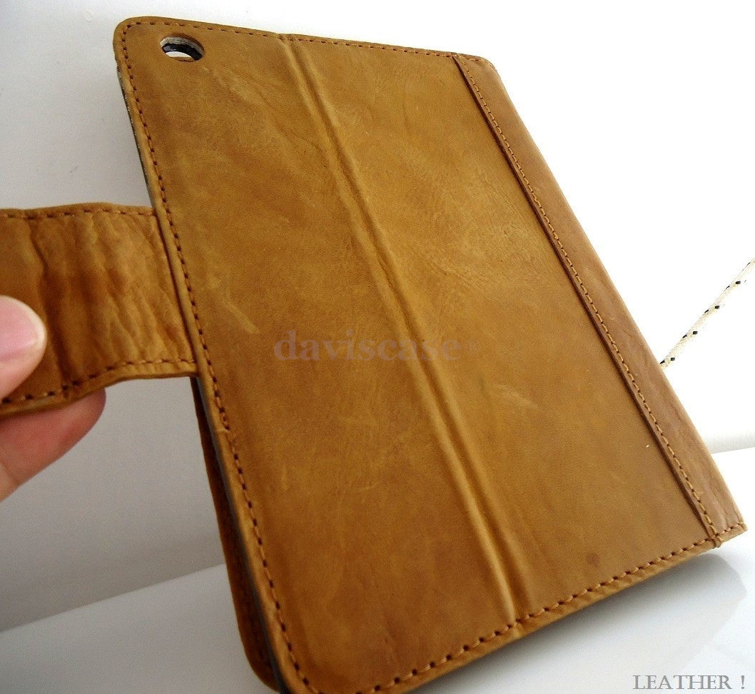 Brown genuine leather iPad mini 2/3 case cover handbag with Apple stand magnet, designed for protection and style.