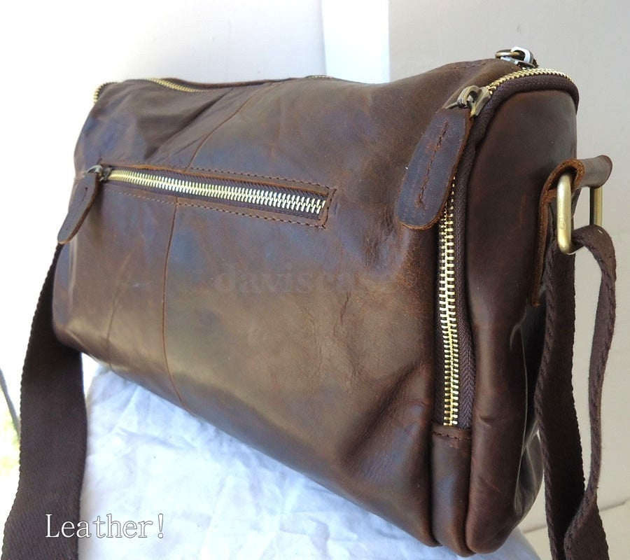 Men's genuine natural leather messenger bag in retro brown, designed for iPad and mini eBook storage, crafted by vendor-unknown.
