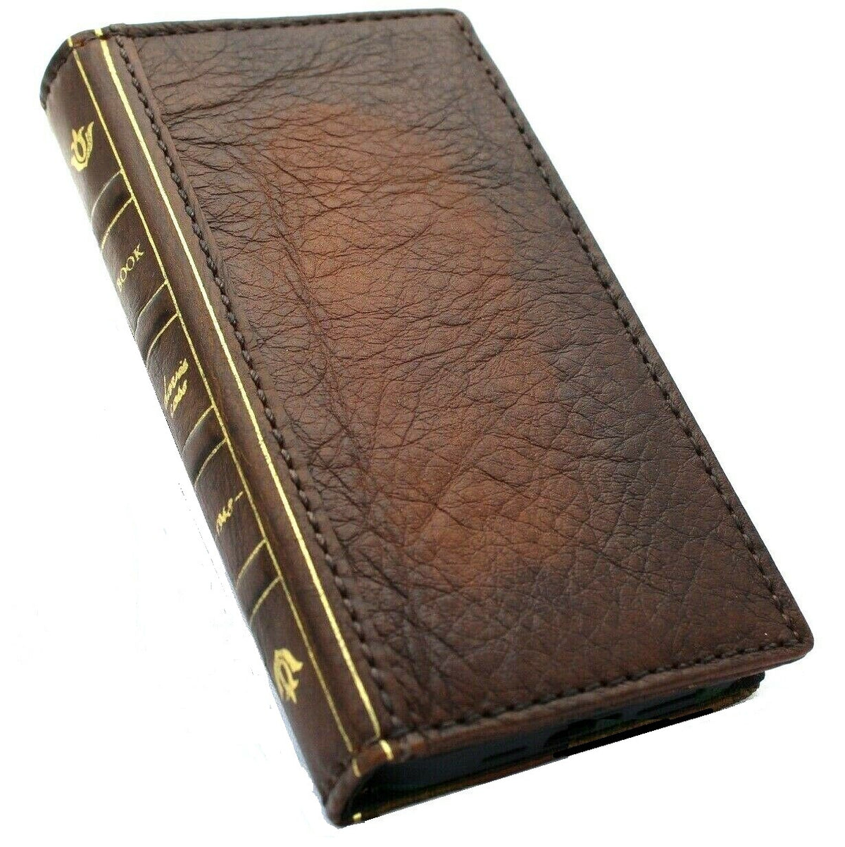 Genuine leather Bible book wallet case for Apple iPhone 12 Pro Max by DAVISCASE, featuring ID window and credit card slots.