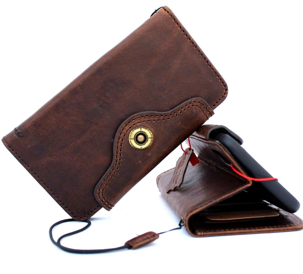 Handmade genuine oiled leather iPhone XS Max case with wallet design, soft holder, book-style cover, crafted by vendor-unknown.