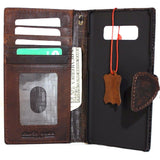 Genuine vintage leather case for samsung galaxy note 8 book wallet magnetic closure cover stand cards slots Dark brown slim daviscase