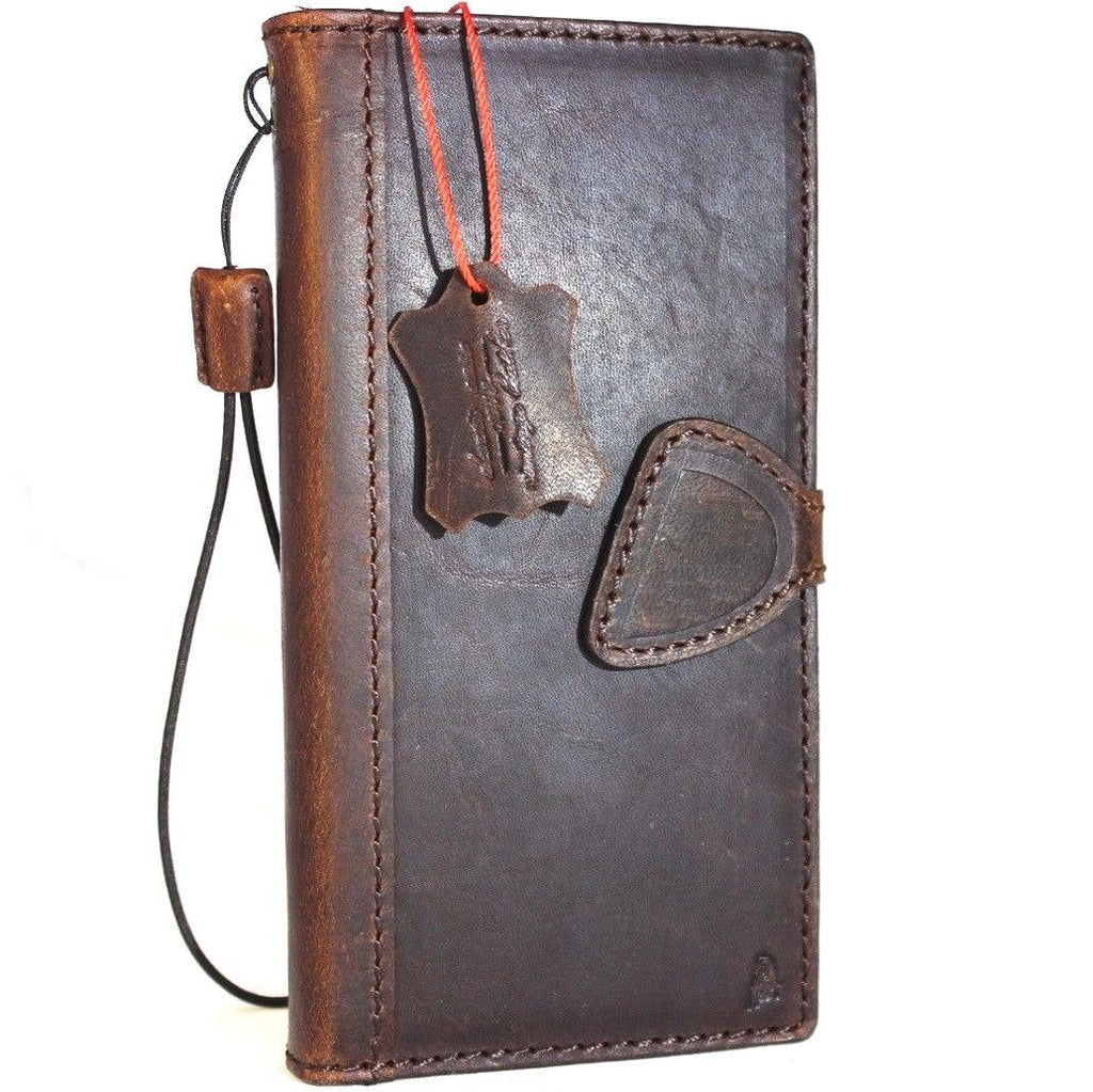 Dark brown genuine vintage leather Samsung Galaxy Note 8 wallet case with magnetic closure, card slots, and stand feature.