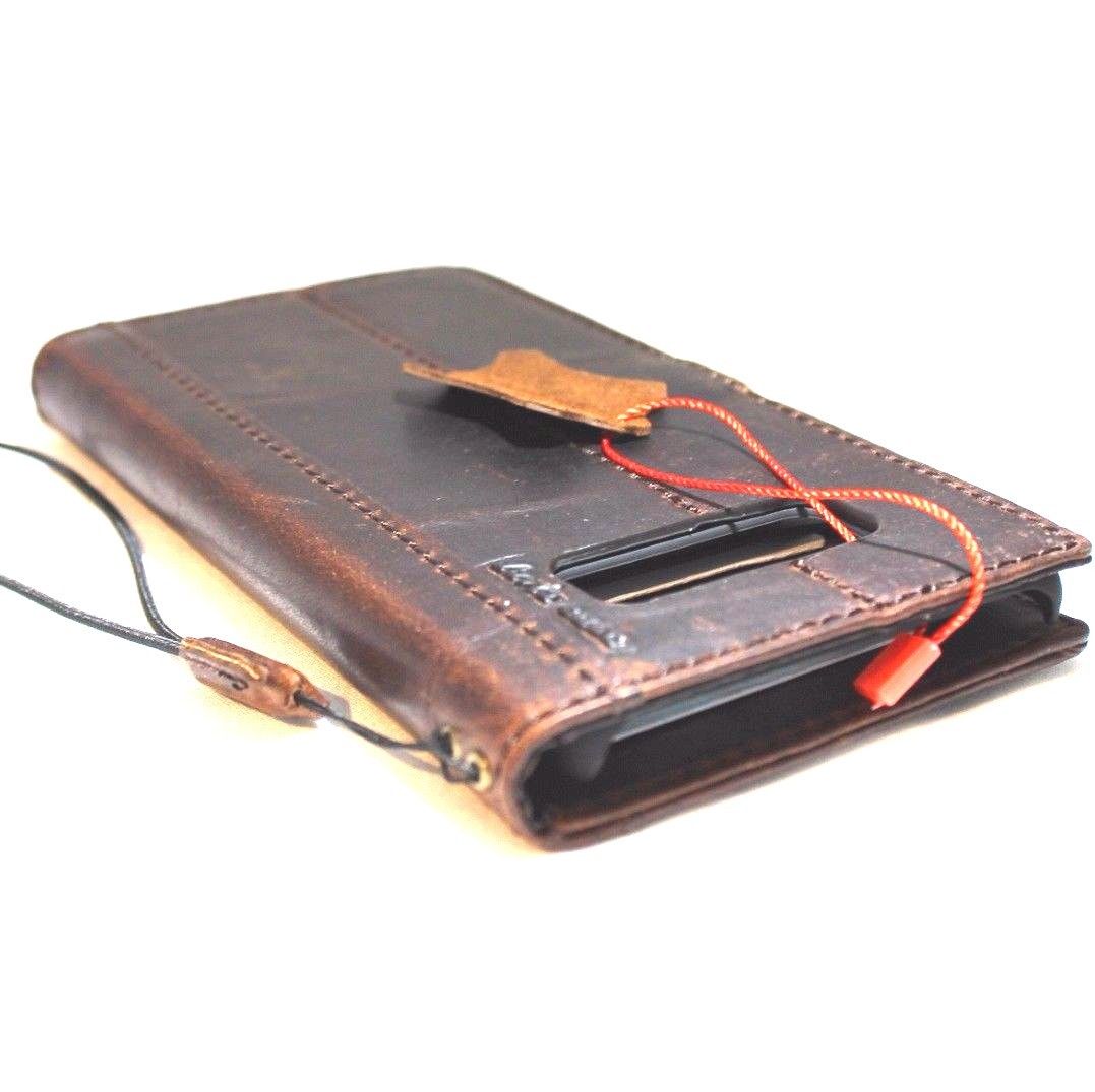 Dark brown genuine leather Samsung Galaxy Note 8 wallet case with magnetic closure, card slots, stand feature, slim handmade design.