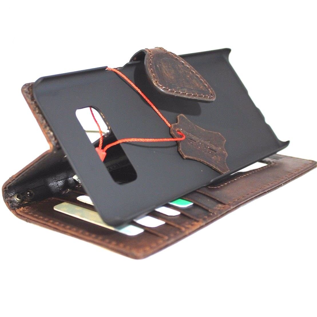 Dark brown vintage leather Samsung Galaxy Note 8 case with card slots, magnetic closure, stand feature, slim handmade design.