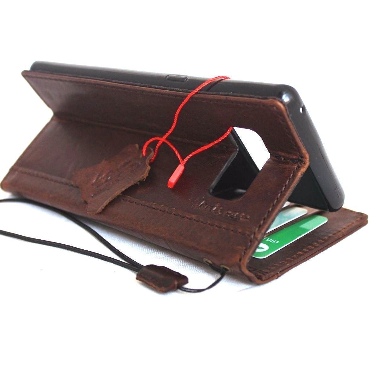 Handmade brown leather Samsung Galaxy Note 9 case with card slots, slim wallet design by DAVISCASE.