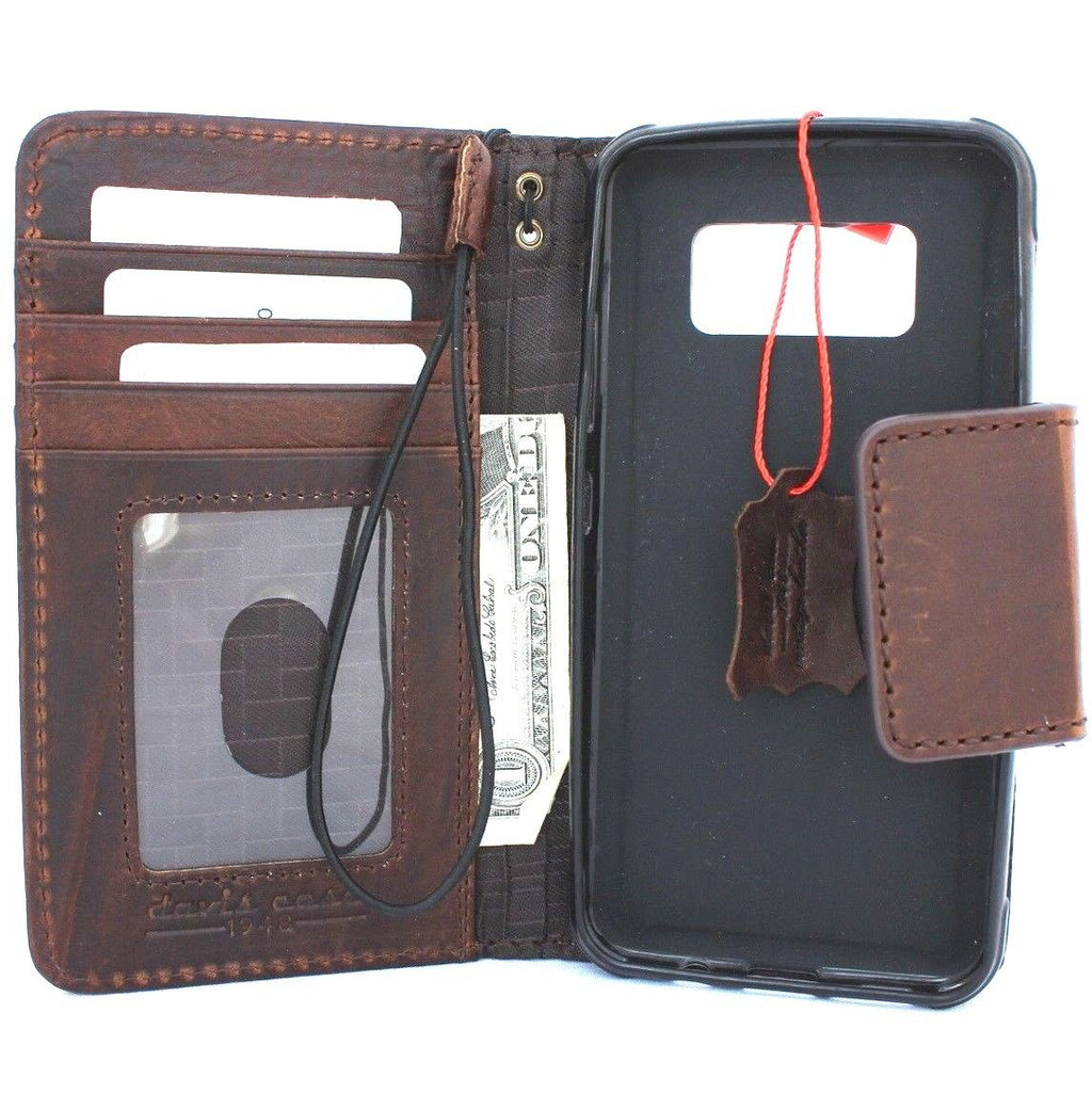 Genuine Italian oiled leather Samsung Galaxy S8 Active magnetic book wallet case, handmade sporty leather phone cover.