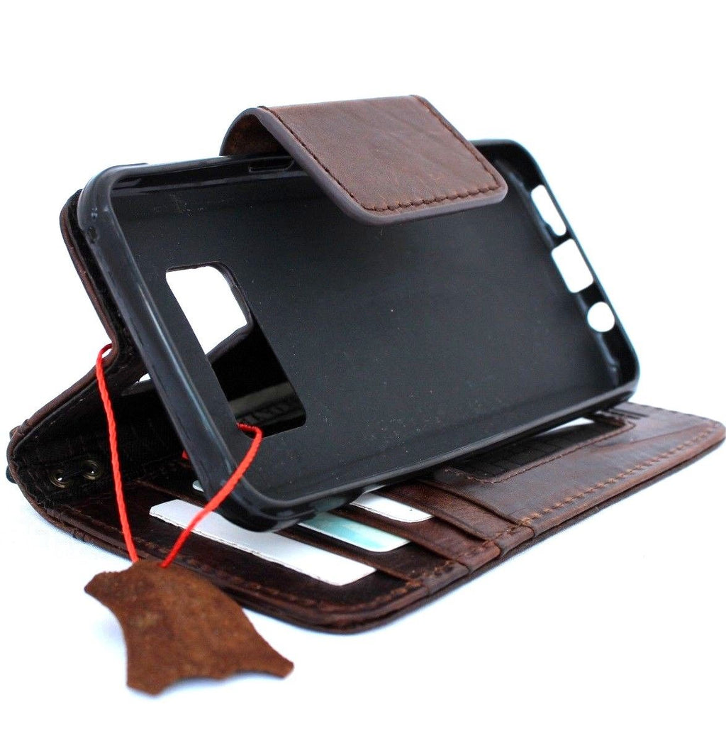 Handmade genuine Italian oiled leather case for Samsung Galaxy S8 Active with magnetic closure and wallet-style design.