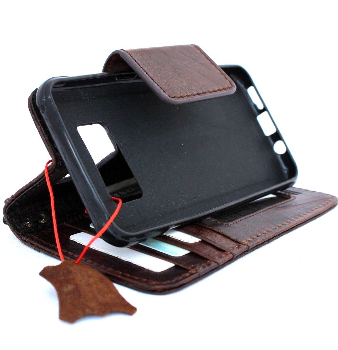 Handmade genuine Italian oiled leather case for Samsung Galaxy S8 Active with magnetic closure and wallet-style design.