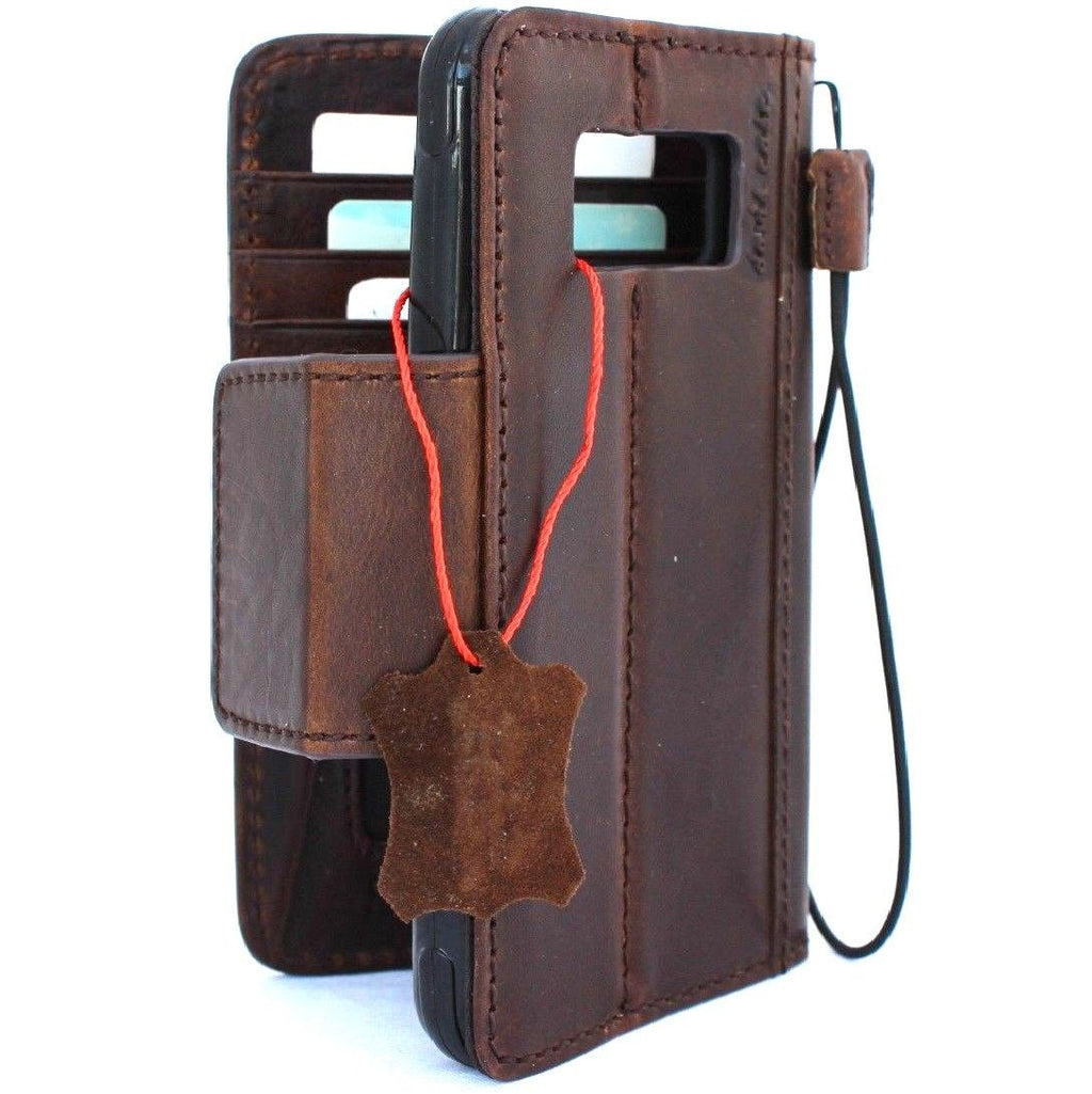 Handmade genuine Italian oiled leather phone case for Samsung Galaxy S8 Active with magnetic closure and wallet-style design.