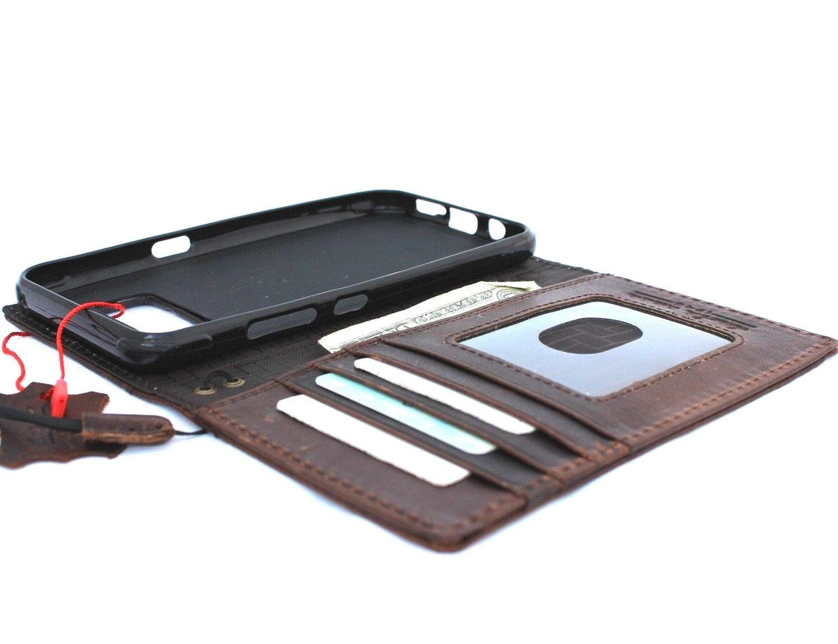 Genuine Italian leather wallet phone case for Samsung Galaxy S8 Active, with card slots, MagSafe holder, and stand feature.