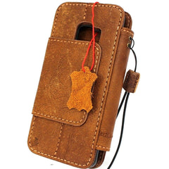 Étui en cuir véritable pour Samsung Galaxy S9 couverture de portefeuille de livre Cartes amovibles détachables fenêtre d'identification vintage Tan brun mince daviscase