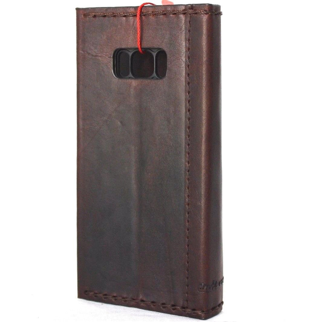 Soft brown genuine vintage leather case for Samsung Galaxy S8 Plus with card slots, handmade by DAVISCASE, in a book wallet style.