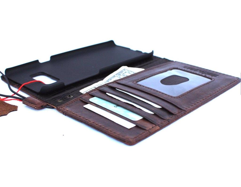 Handmade genuine Italian leather wallet case for Samsung Galaxy S8 Plus with book-style design and business-style craftsmanship.
