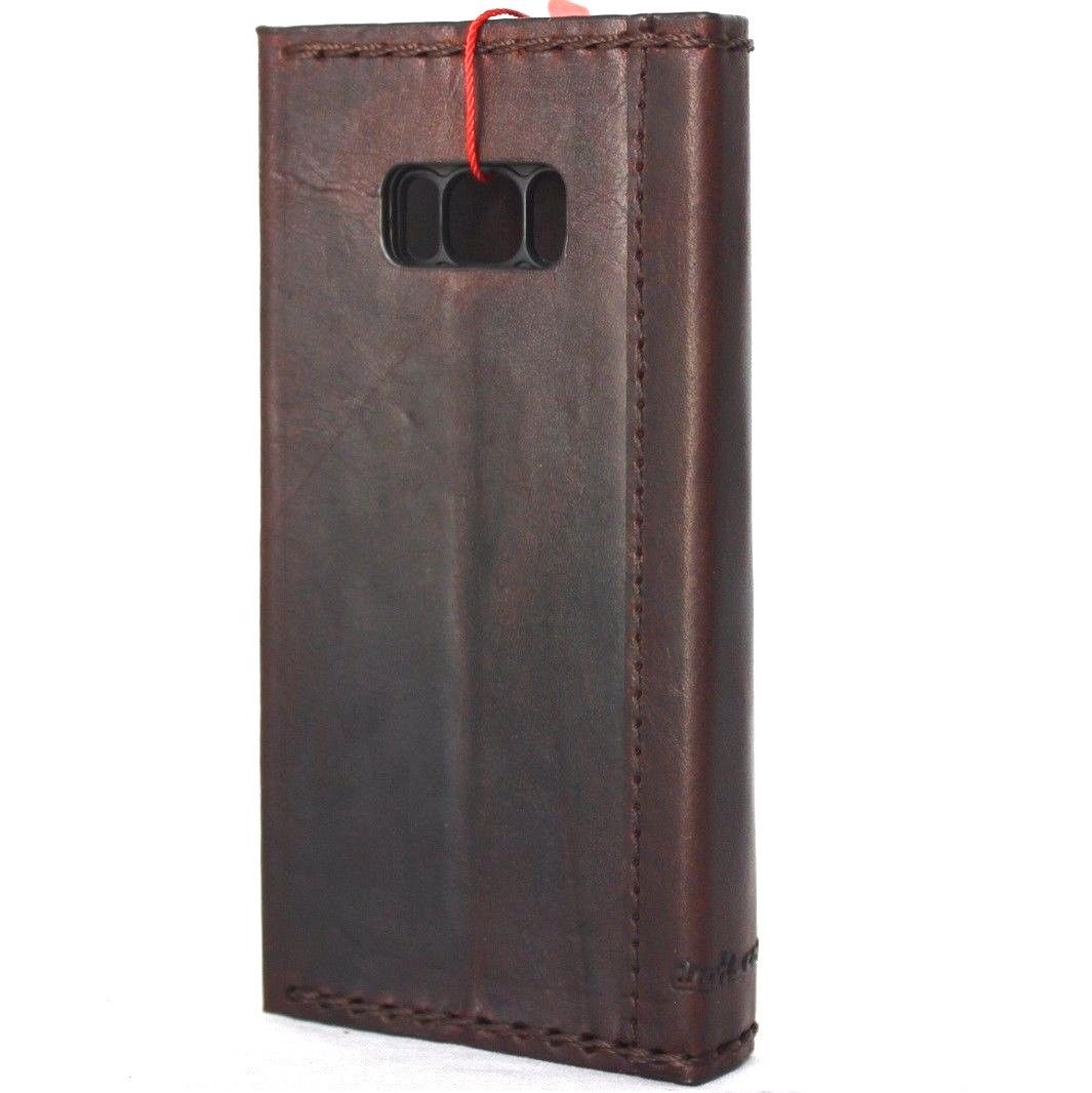 Brown leather wallet case for Samsung Galaxy S8 Plus with card slots, handmade by DAVISCASE, soft and high-quality design.