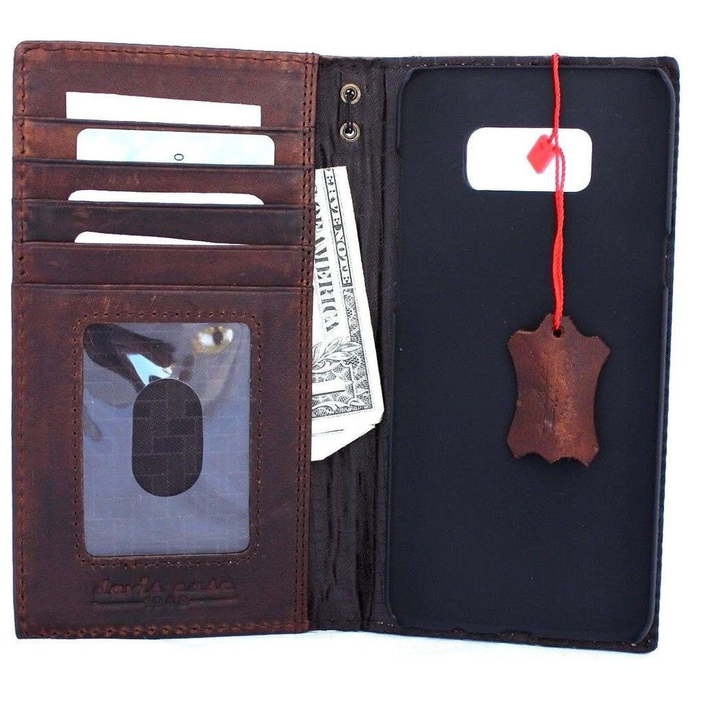 Handmade genuine Italian leather wallet case for Samsung Galaxy S8 Plus, featuring a book-style design and premium craftsmanship.