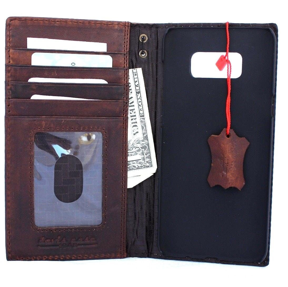 Handmade genuine Italian leather wallet case for Samsung Galaxy S8 Plus, featuring a book-style design and premium craftsmanship.