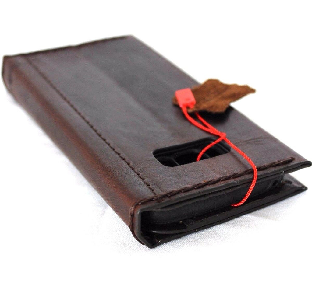 Handmade brown leather wallet case with card slots for Samsung Galaxy S8 Plus, featuring soft high-quality leather and a classic design.