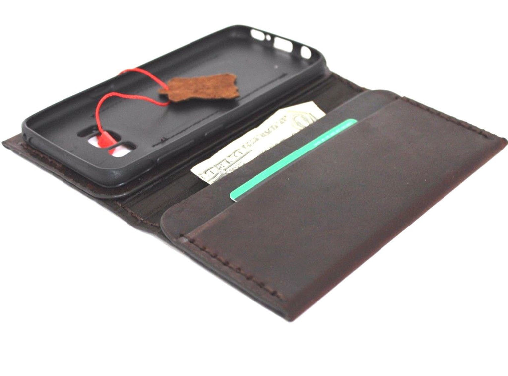 Brown leather wallet phone case for Samsung Galaxy S8 Plus with card slots, handmade by DAVISCASE, soft and high quality.