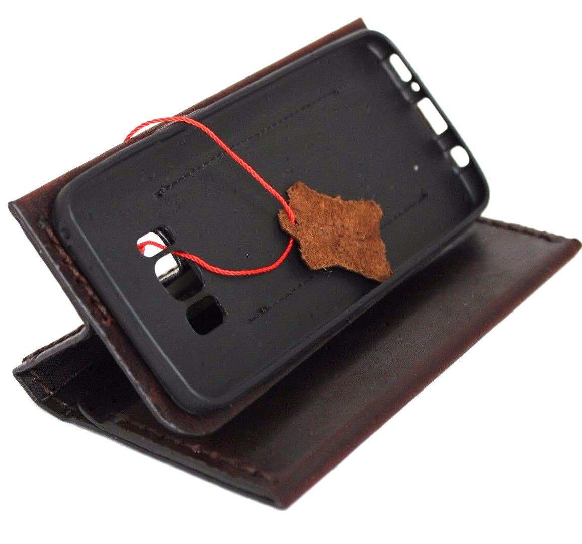 Brown genuine leather wallet case for Samsung Galaxy S8 Plus with card slots, handcrafted by DAVISCASE.