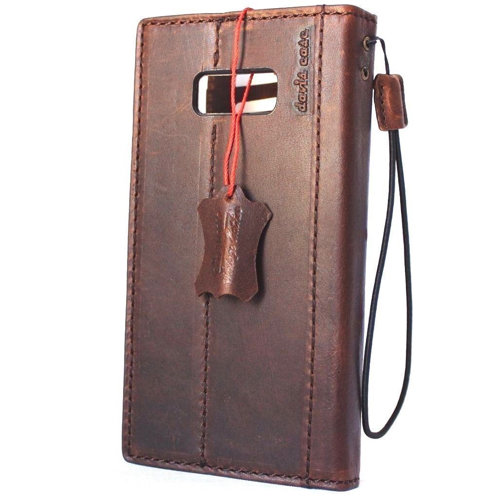 Handmade genuine Italian leather wallet case for Samsung Galaxy S8 Plus, with card slots and a classic brown finish.