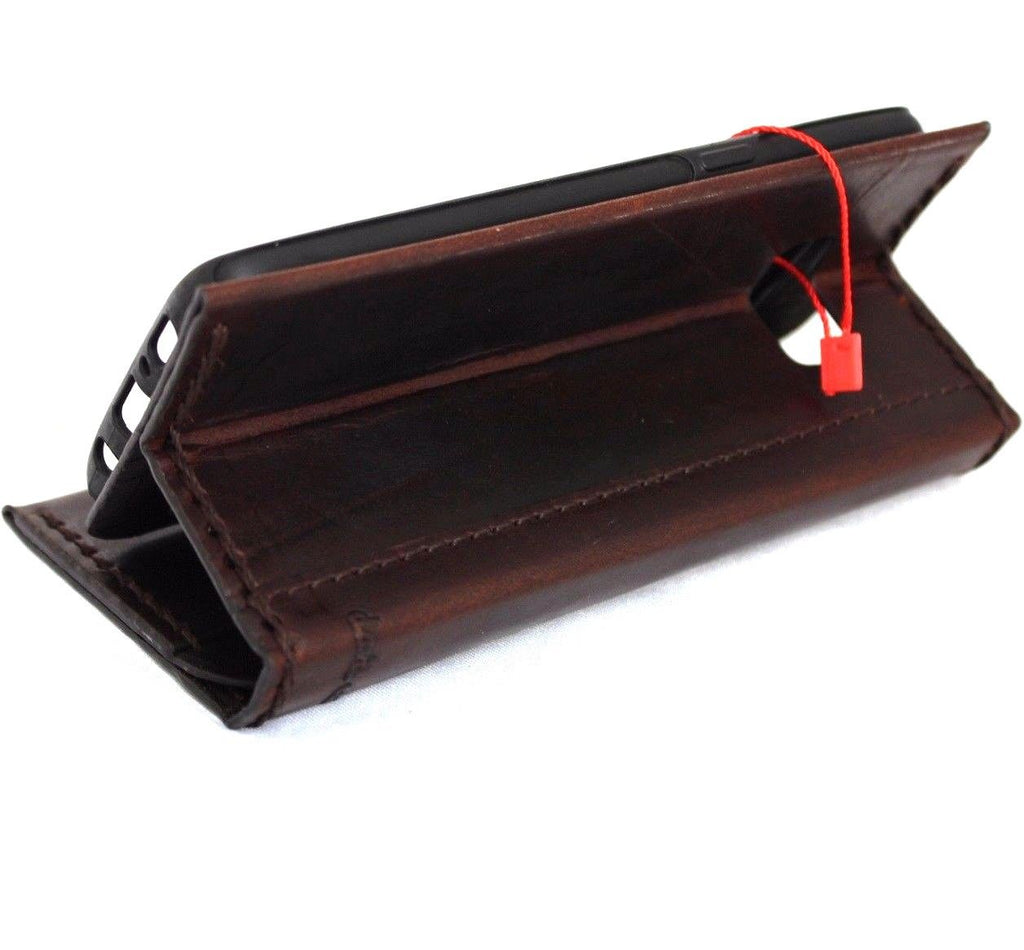 Handcrafted brown leather Samsung Galaxy S8 Plus wallet case with card slots, soft texture, designed by DAVISCASE.