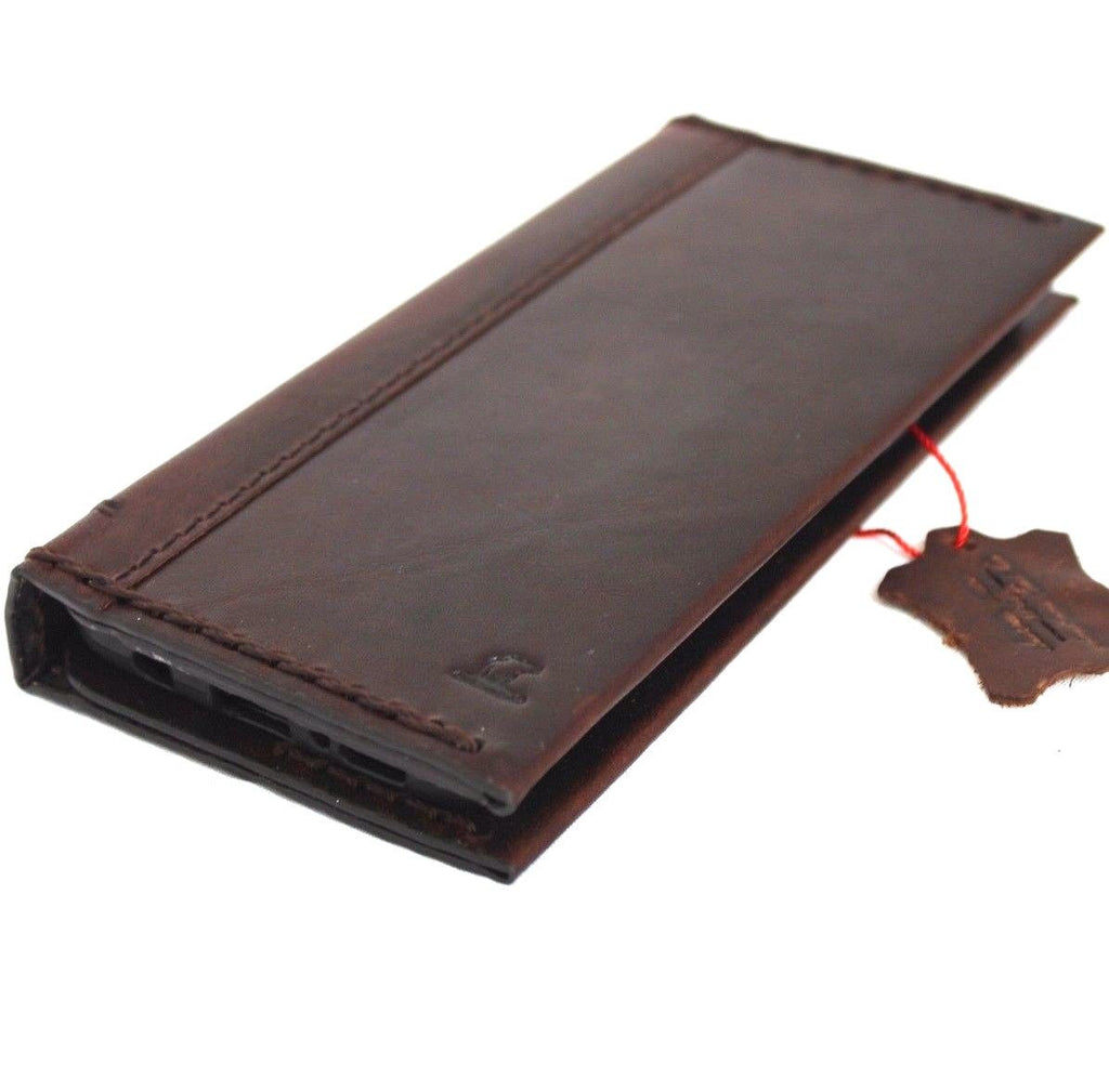 Brown leather wallet case for Samsung Galaxy S8 Plus by DAVISCASE, featuring card slots and soft textured finish.
