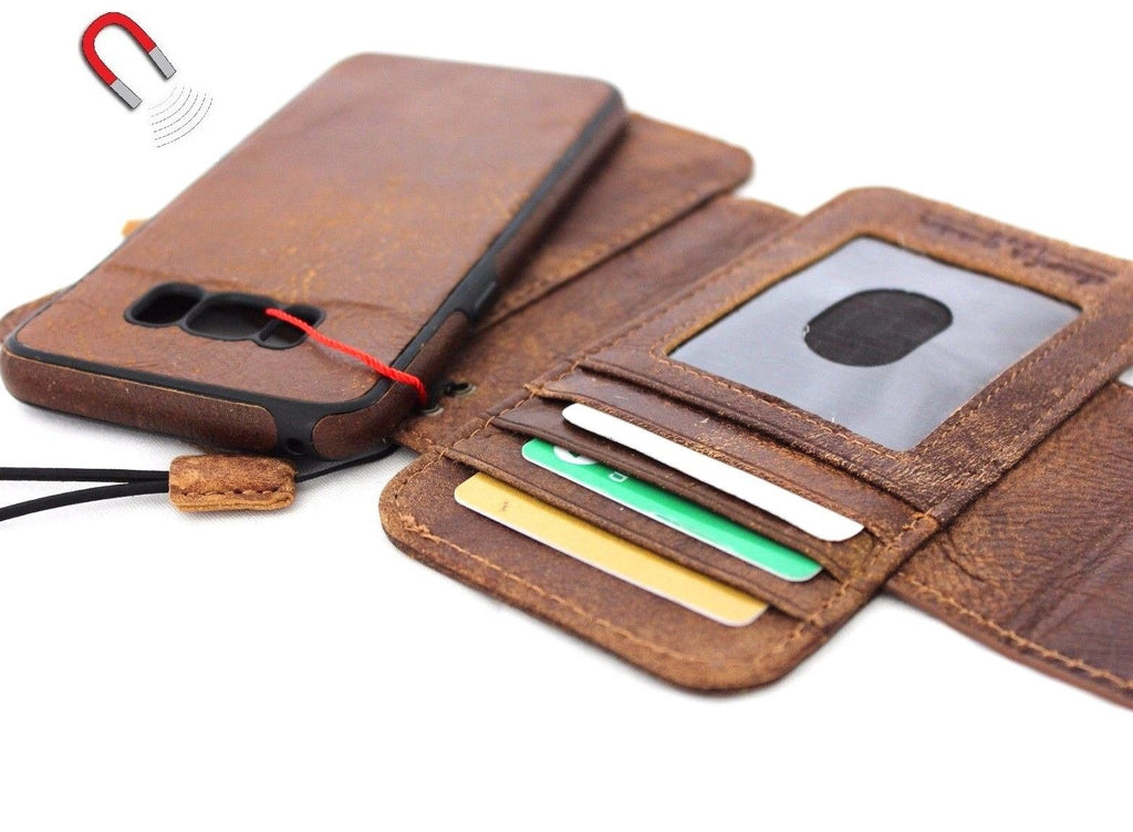 Handmade brown leather Samsung Galaxy S8 Plus wallet case with card slots, window, and slim design.