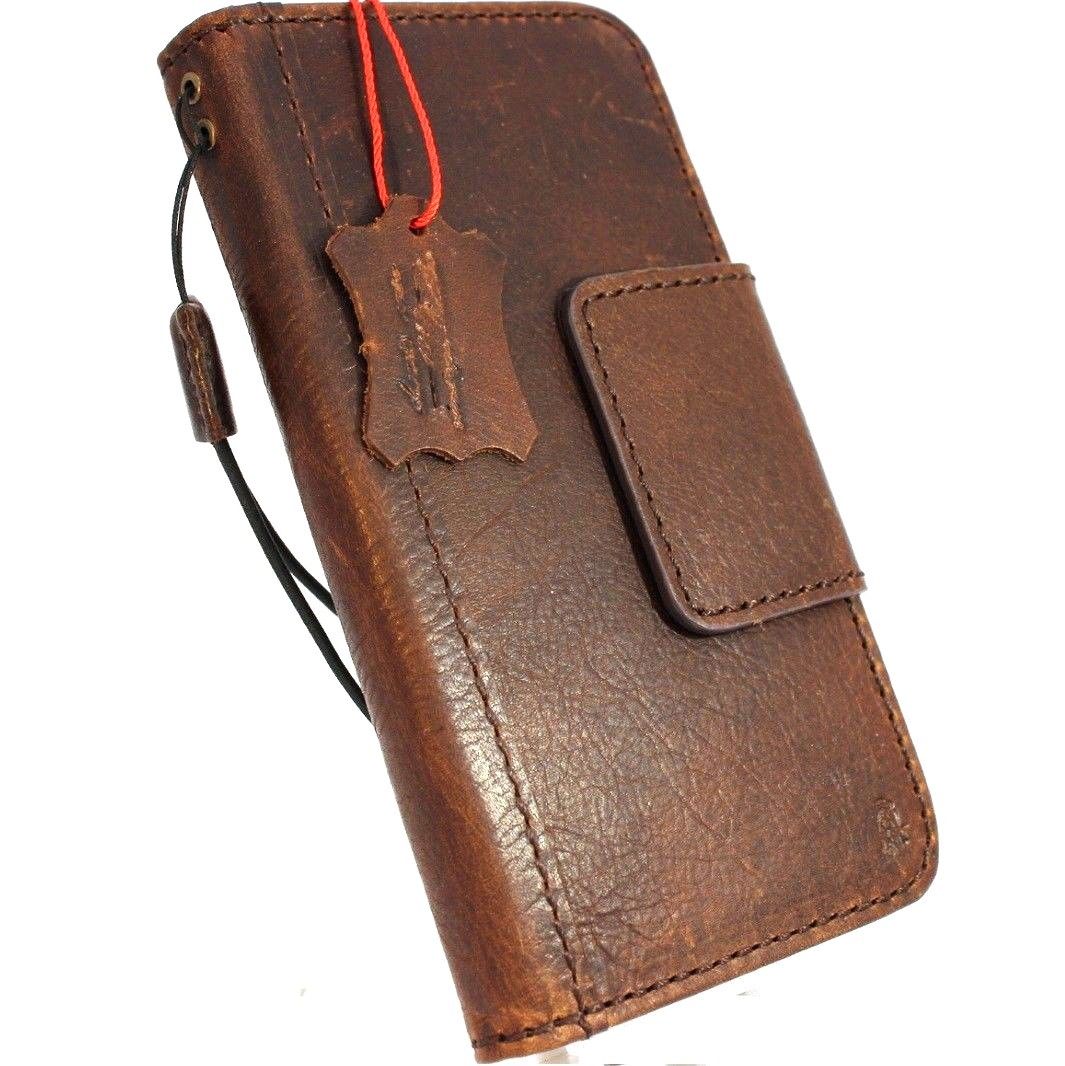 Genuine vintage brown leather Samsung Galaxy S9 Plus wallet case with magnetic closure, card slots, and strap by DAVISCASE