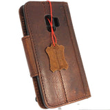 Echte Vintage-Lederhülle für Samsung Galaxy S9 Plus, Buch-Brieftasche, Magnetverschluss, Kartenfächer, braunes Band, Daviscase
