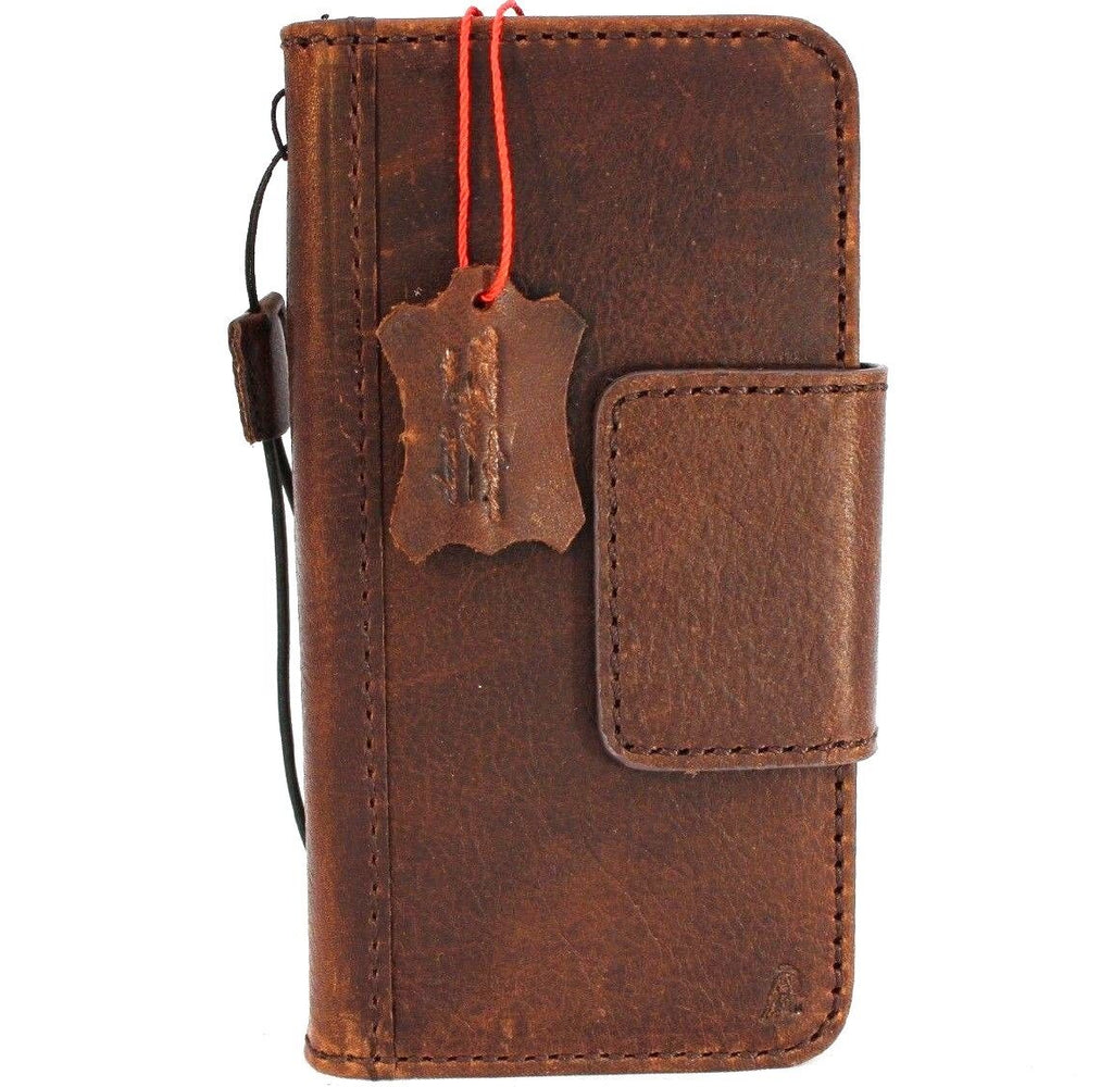 Dark brown genuine leather wallet phone case for Samsung Galaxy S9 with magnetic closure, handmade by DAVISCASE.