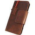 Dark brown genuine leather Samsung Galaxy S9 wallet case with handmade design, magnetic closure, and oiled finish by DAVISCASE.