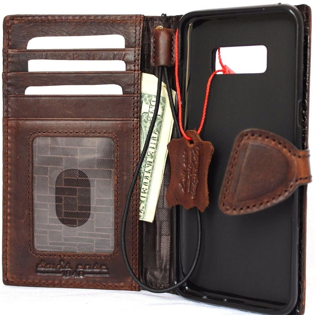Handmade genuine Italian leather Samsung Galaxy S8 magnetic book wallet case with card slots and business-style design.