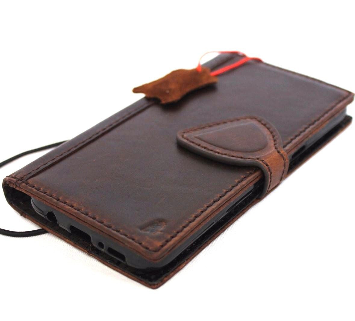 Handmade genuine Italian leather Galaxy S8 magnetic wallet case with card slots and business-style design.