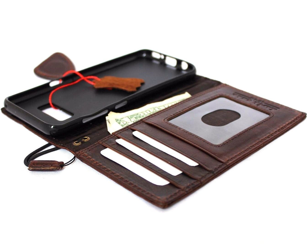 Handmade genuine Italian leather Samsung Galaxy S8 wallet case with magnetic closure, featuring a classic book-style design.