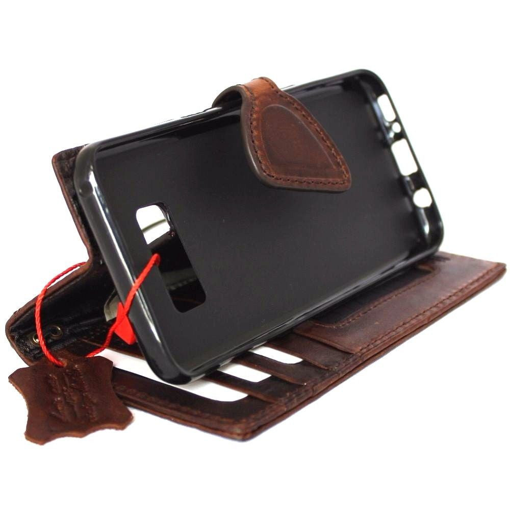 Handmade genuine Italian leather Samsung Galaxy S8 magnetic book wallet case with card slots and business-style design.