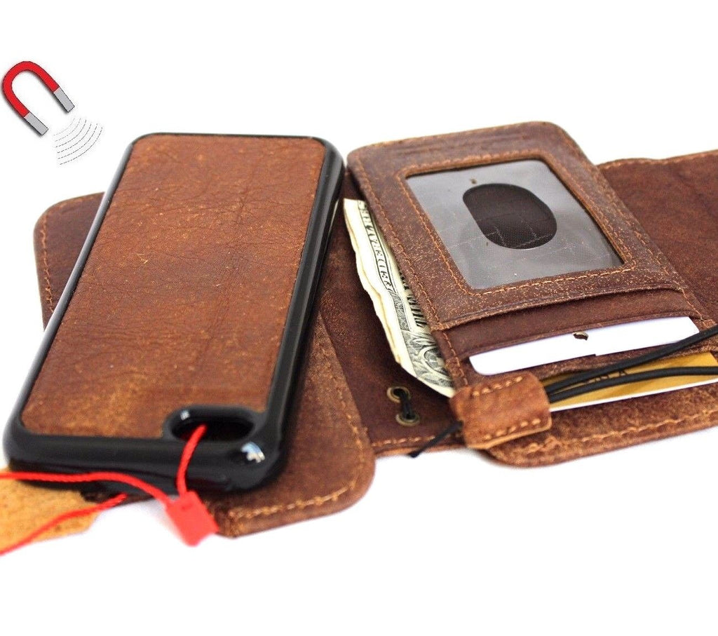 Genuine full leather iPhone SE 5c/5s wallet case with magnetic detachable cover and credit card slots, vendor-unknown.