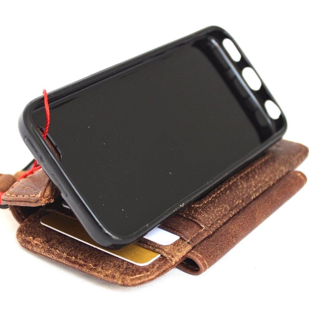 Genuine full leather iPhone SE 5c 5s wallet case with magnetic removable cover and credit card slots, black color.