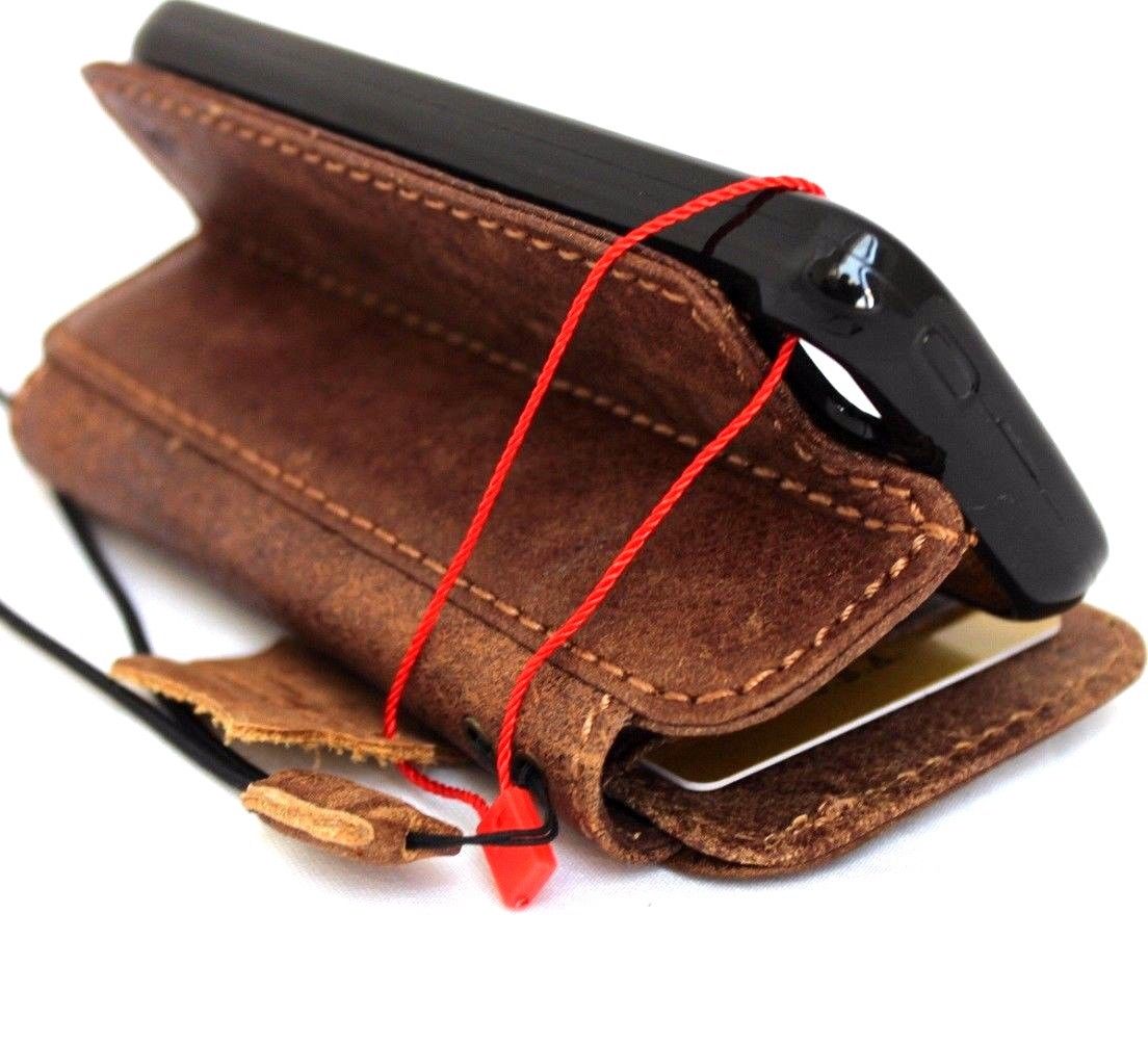 Genuine full leather iPhone SE 5c 5s wallet case with magnetic removable cover and credit card slots, black color.