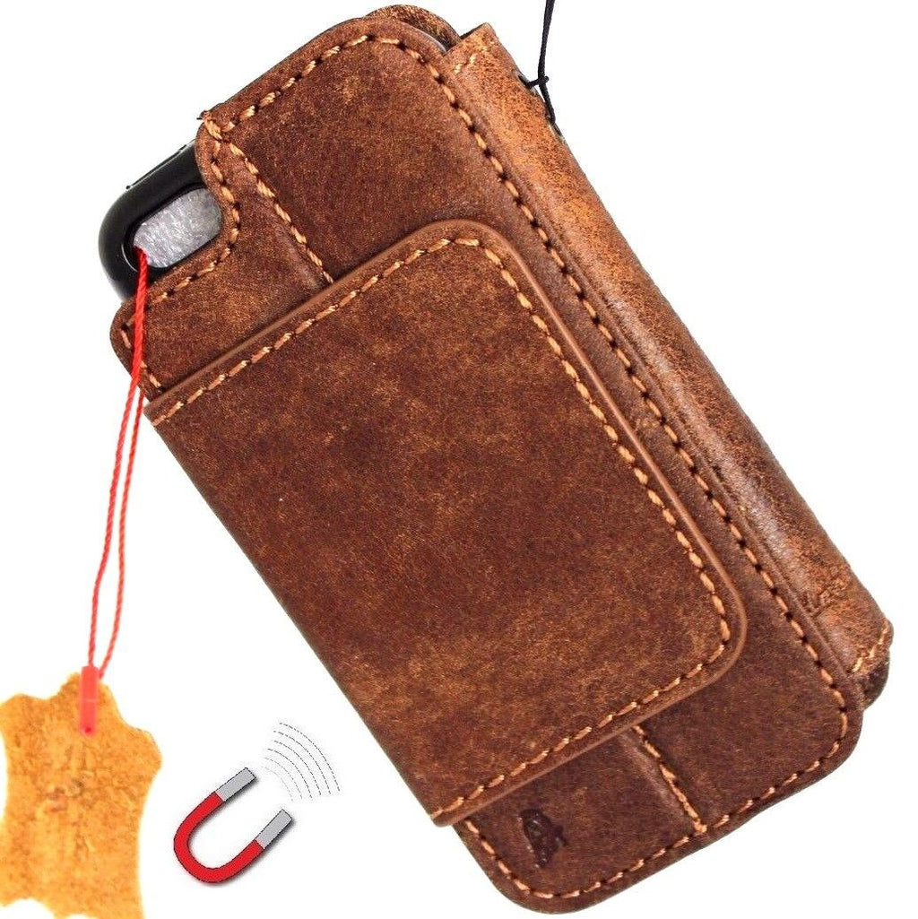 Genuine full leather wallet case for iPhone SE 5c 5s with magnetic detachable cover and credit card slots, black color.