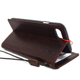 Echtes dunkles Vintage-Leder für iPhone 7, Brieftasche, Kreditkartenetui, Buch, luxuriös, Davis