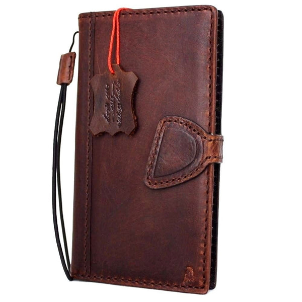 Echtes iPhone 7-Gehäuse aus dunklem Leder mit Magnetverschluss, Brieftasche, Kreditkartenetui, luxuriöses Buch von Davis