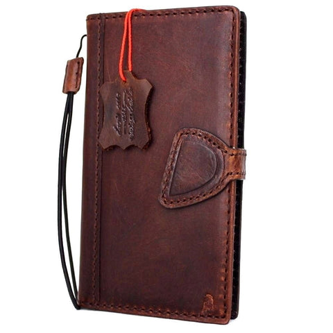 Coque iPhone 7 en cuir véritable foncé avec fermeture magnétique, portefeuille, porte-cartes de crédit, livre de luxe Davis