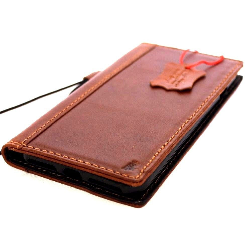Genuine full leather iPhone 8 Plus wallet case with card slots, slim tan top grain leather from DAVISCASE.