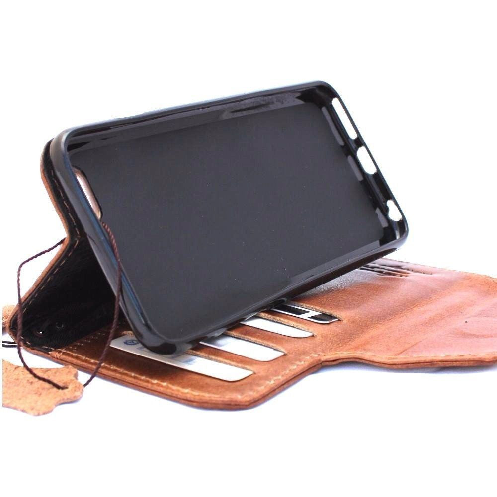 Handmade genuine leather iPhone 8 Plus magnetic case with wallet credit holder, luxury book-style cover by vendor-unknown.