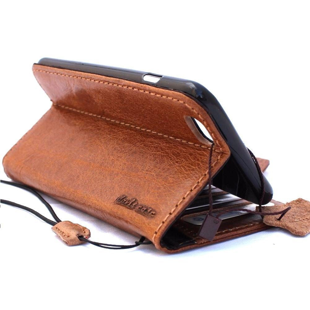 Handmade genuine leather iPhone 8 Plus magnetic case with wallet credit holder, luxury book-style cover by Jafo Pro.