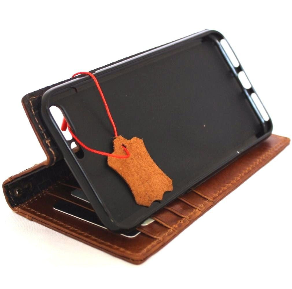 Genuine full leather iPhone 8 Plus case by DAVISCASE with wallet-style design, card slots, and a slim tan top grain leather finish.