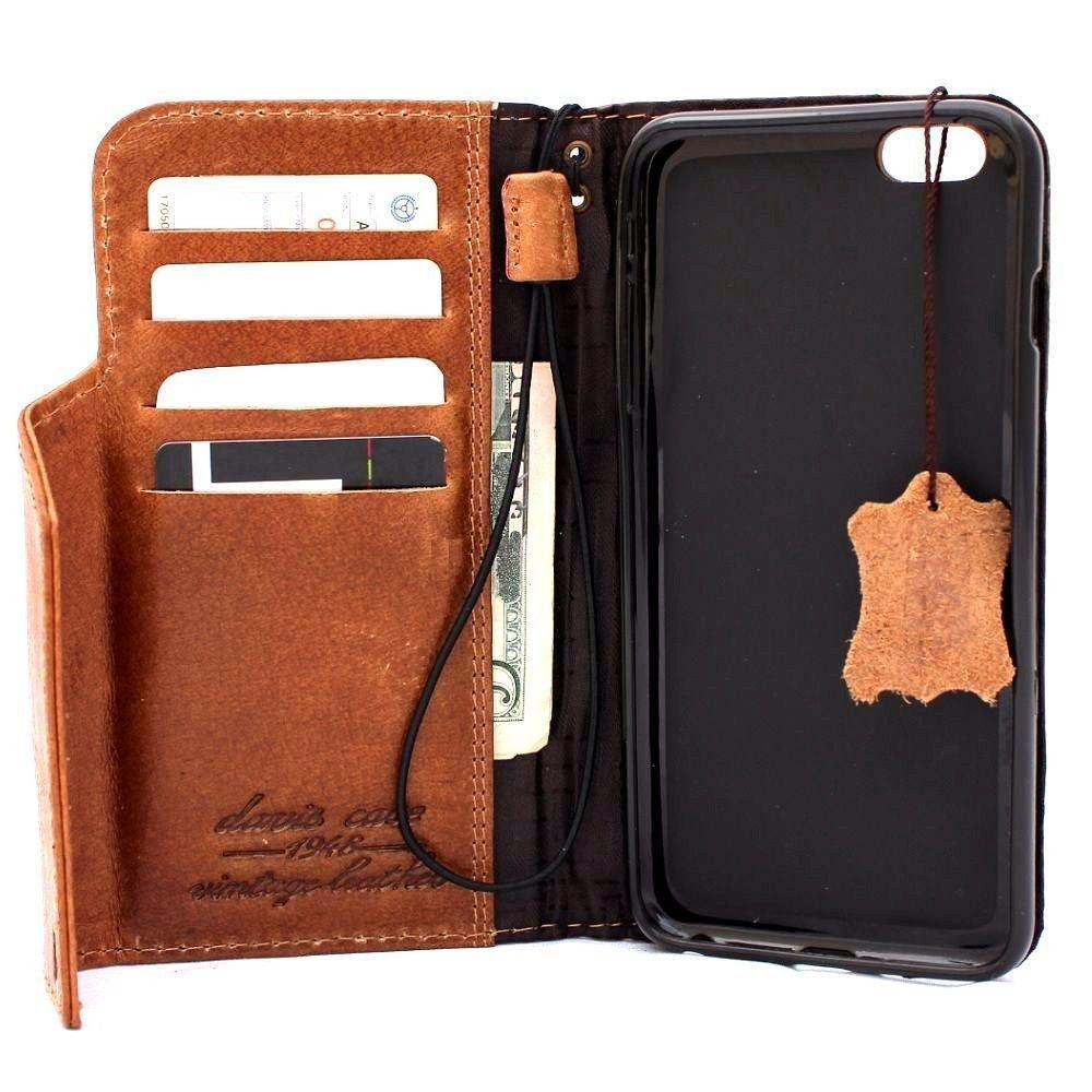 Handmade genuine leather iPhone 8 Plus magnetic case with wallet credit holder, luxury book-style cover by Jafo Pro